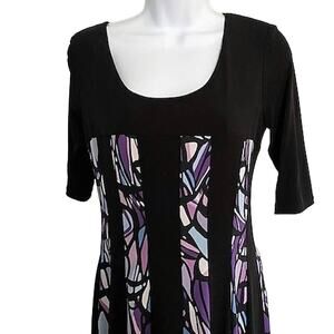 Dressbarn Size 6 Black & Purple Midi Pattern Dress